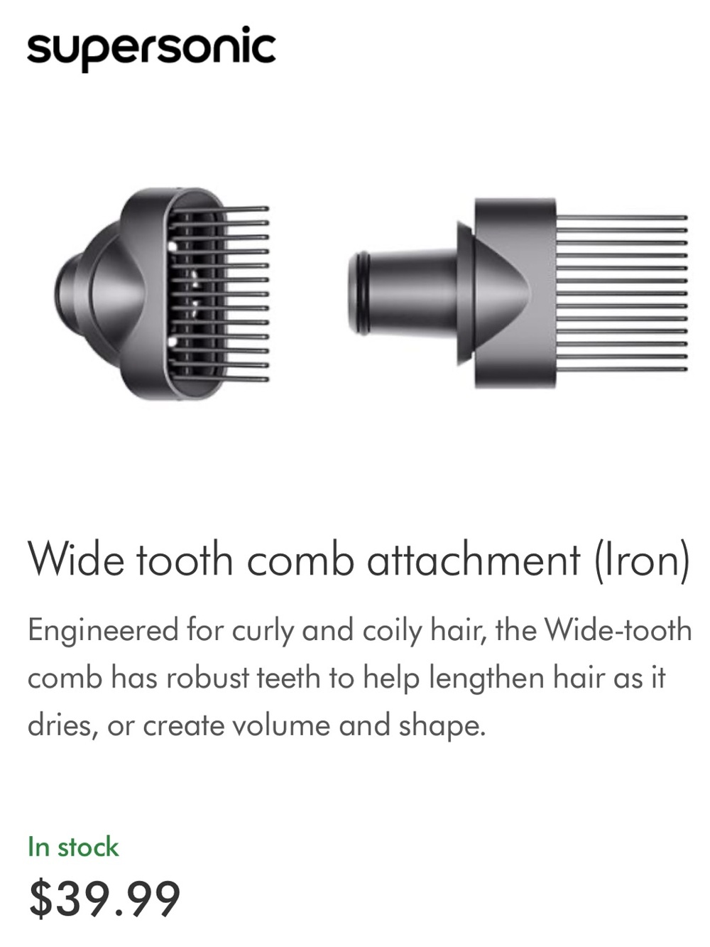 Dyson Supersonic Hair Dryer Wide Tooth Comb Attachment